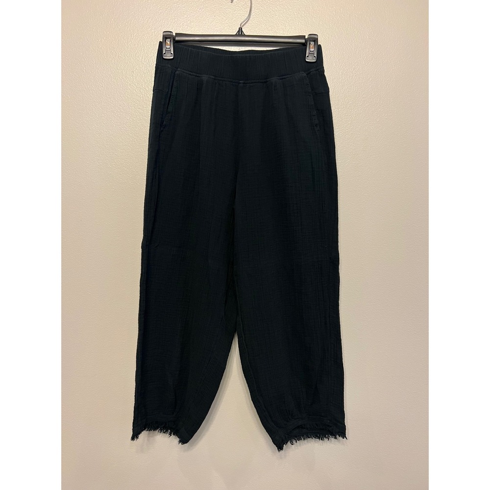 Prana Black Double Gauze Cotton Frayed Hem Crop Pants Medium